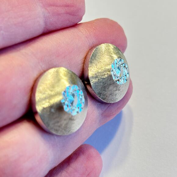 Silver Cufflinks mid century conical textured faceted atomic age jewelry for man - Picture 5 of 5